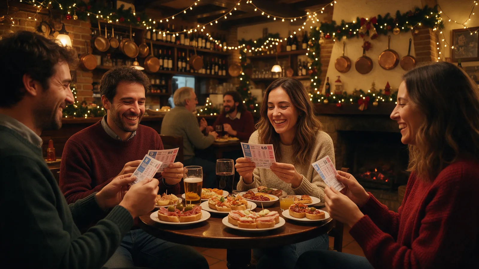 Amigos repasando un décimo de Lotería de Navidad compartido