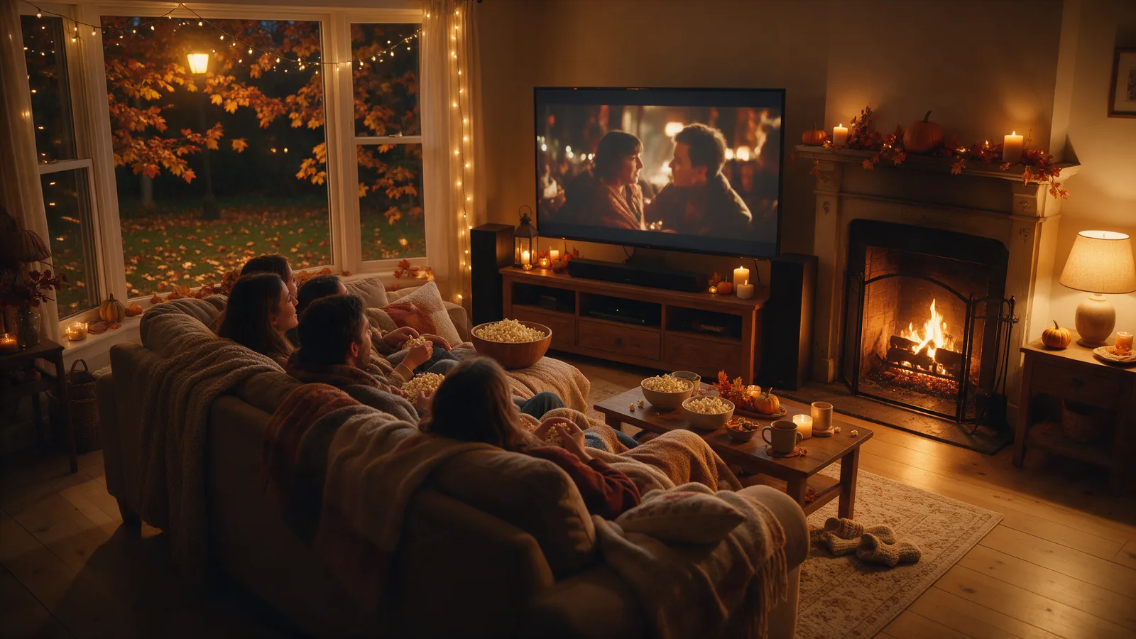 Un maratón en grupo funciona mejor con reglas claras y snacks para todos Amigos viendo una serie en el sofá con palomitas y mantas