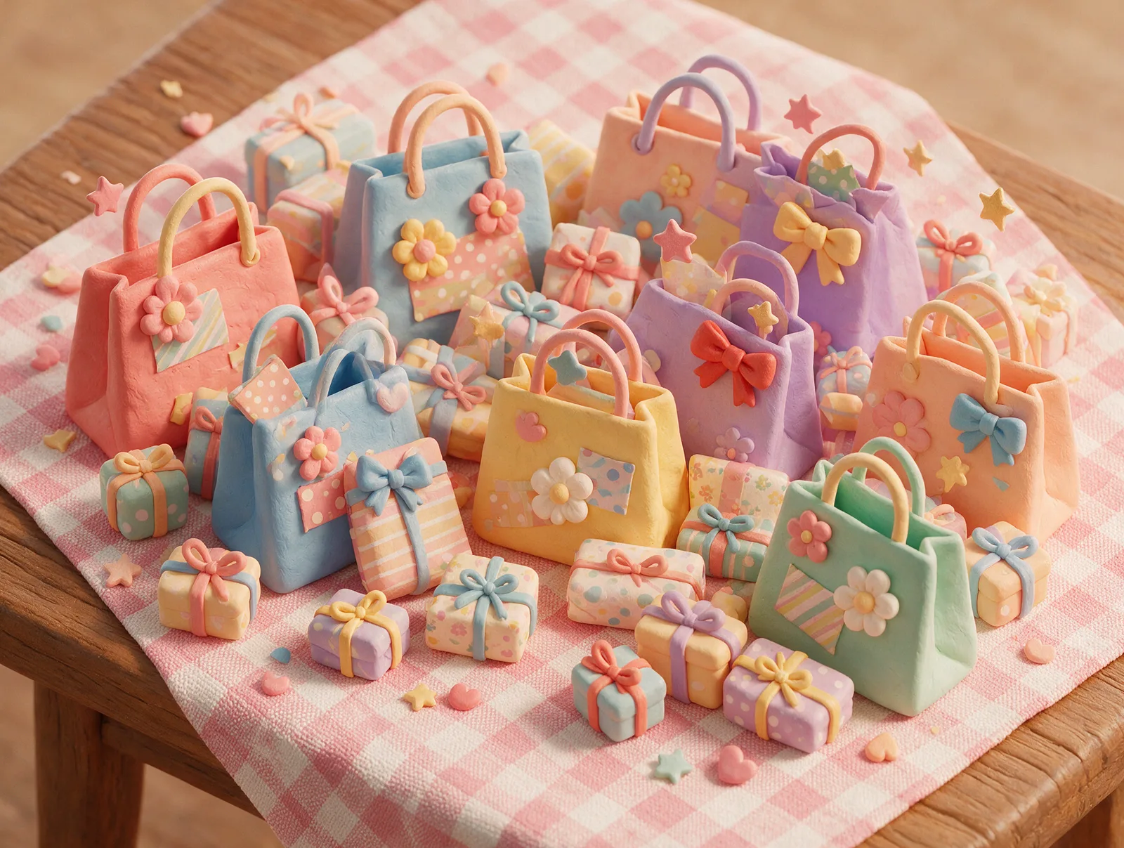 Cada persona lleva un detalle diminuto para cada miembro del grupo Mesa con muchas bolsitas de regalo pequeñas de colores para repartir entre un grupo