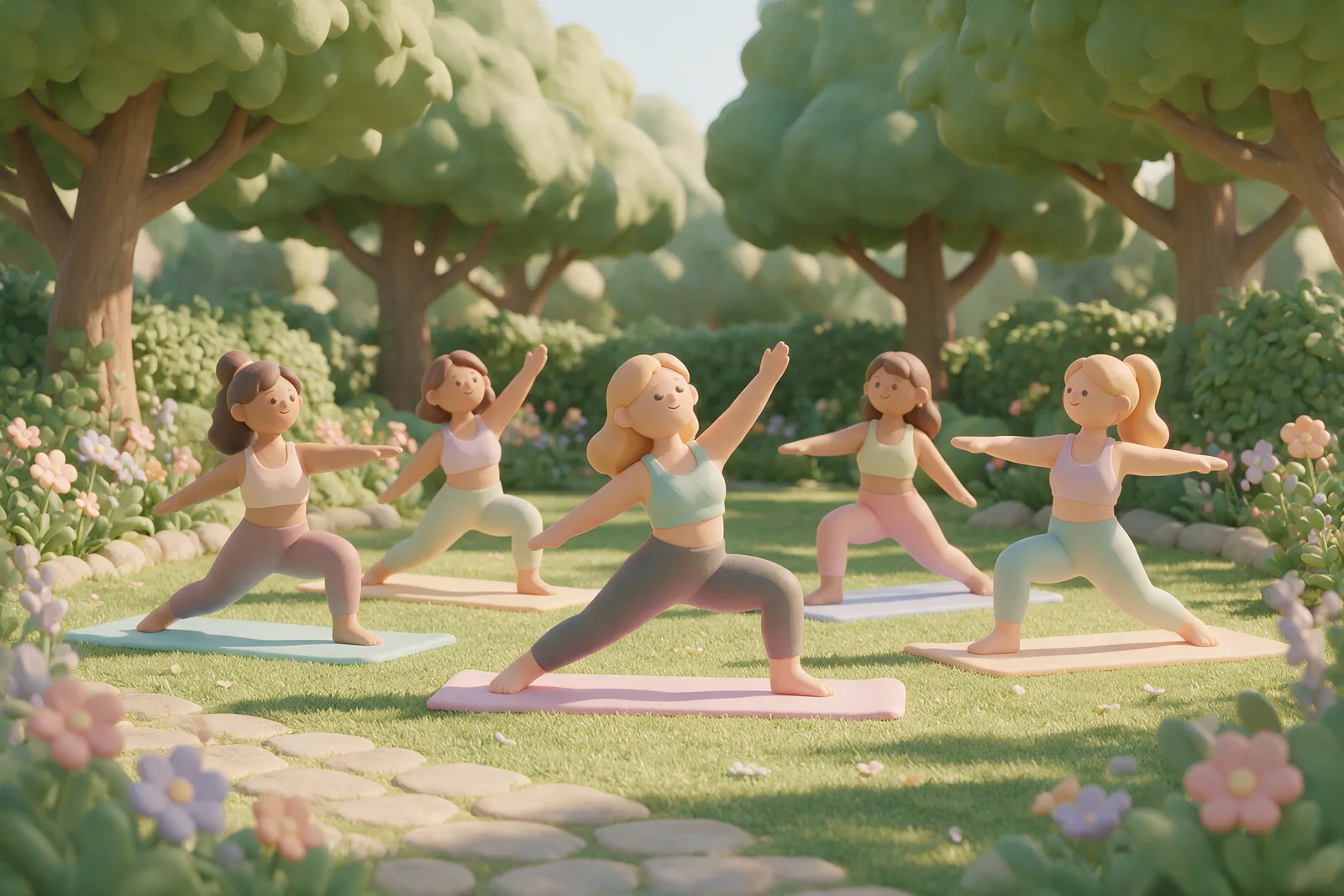 El pilates o el yoga en grupo se han colado en las agendas de despedida de soltera de 2026 Grupo de amigas haciendo una clase de yoga al aire libre durante una despedida de soltera